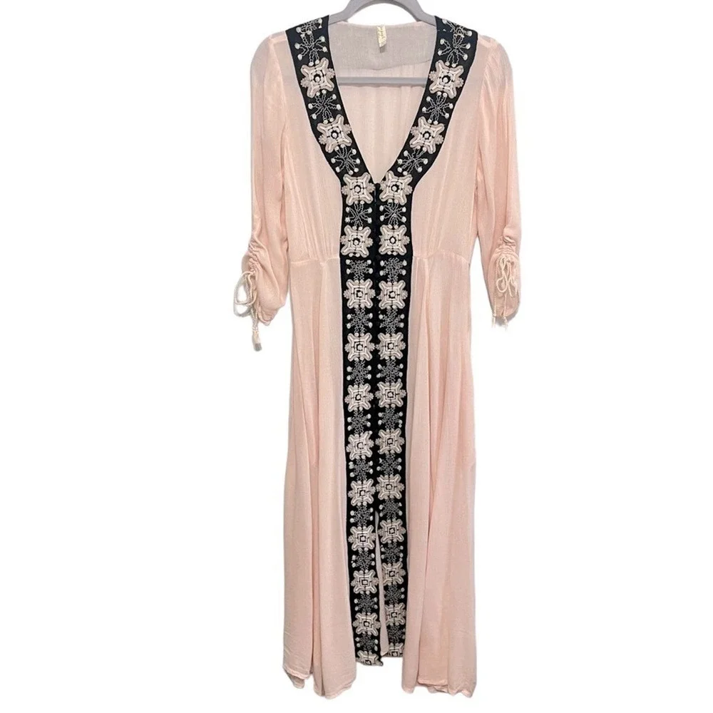 Free People Journey to the Horizon Maxi‎ Dress 4 pink boho hippie embroidery
